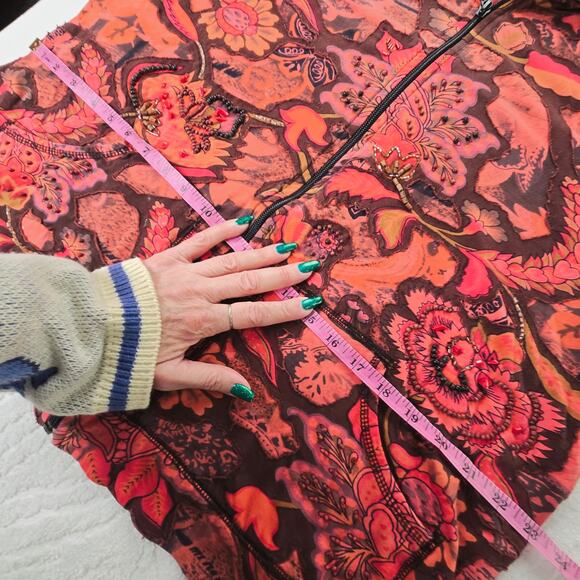 Chico's full zip Cotton sweatshirt beaded floral stretchy jacket XL 16 red brown - Picture 12 of 17